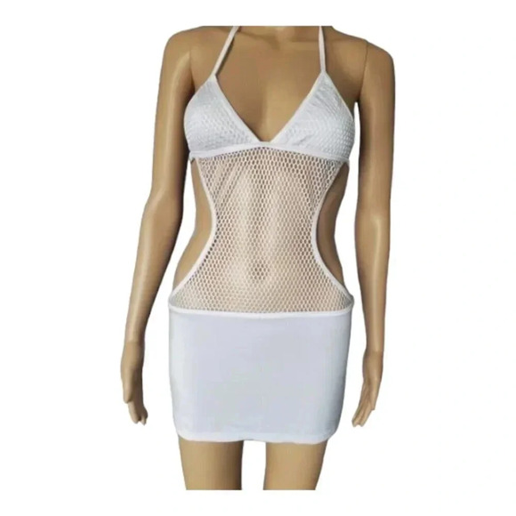 fit flower Other - White Mesh Dress, Swimsuit Coverup, Nightclub Sexy Dress, Party Dress